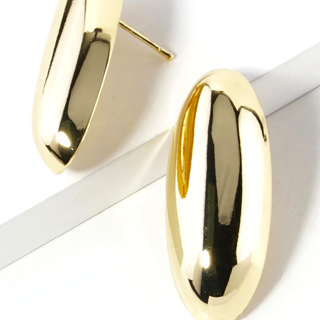 14k Gold Dipped Oval Shape Gold Statement Stud Earrings